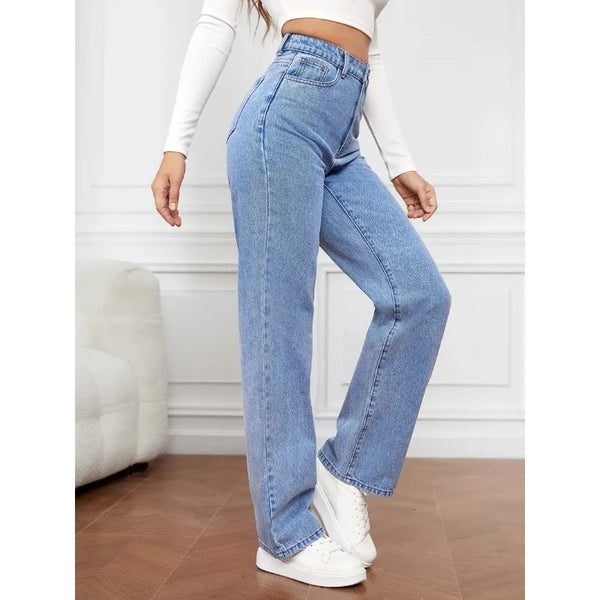 Wepbel Versatile Straight-Leg Denim Trousers Straight Jeans Jeans Stretch Washed Denim Pants Women Summer Fashion Chunky Pants