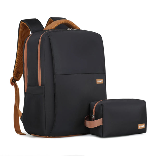 Kono Water-Resistant Laptop Backpack with USB Charging - Business Rucksack for Travel & Commute, Includes Matching Pouch