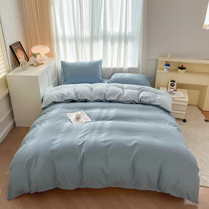 OKEYWOW solid color brushed fabric bedding set with duvet cover, pillowcases, bed sheet, in single, queen, or king size.