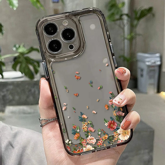 OKEYWOW iPhone flower clear silicone case for iPhone 11 to 15 Pro Max, shockproof and protective cover with floral design.