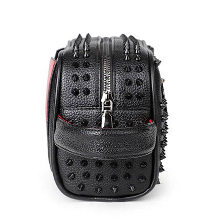 Men's PU leather rivet clutch bag with cyberpunk style, waist wallet, and strap, featuring a sleek money bag design by OKEYWOW.