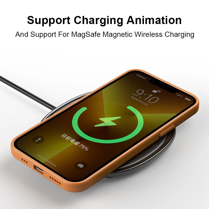 Luxury MagSafe Magnetic Leather Animation Case: Compatible with iPhone 14, 13, 15 Pro Max, Plus, Mini - Wireless Charging Accessories