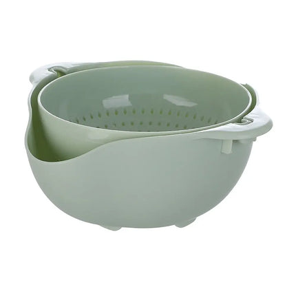 Double Layer Vegetable Washing & Drain Basket with Rotating Strainer
