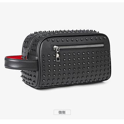 Men's PU leather rivet clutch bag with cyberpunk style, waist wallet, strap, and money pouch from OKEYWOW.