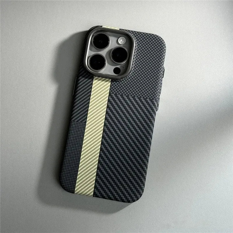iPhone 16 15 14 Pro Max Case Carbon Fiber Abstract Geometric MagSafe Cover Magnetic Charging Shell Camera Alloy Armor Fundas