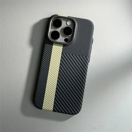OKEYWOW iPhone 16/15/14 Pro Max carbon fiber MagSafe case with geometric design, magnetic charging, and camera armor protection.