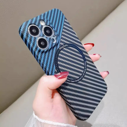 OKEYWOW iPhone carbon fiber case with ultra-thin design and hard back cover, provides camera protection for various iPhone models.