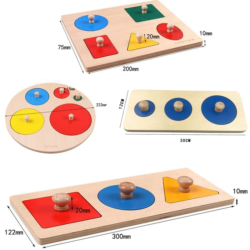 Montessori Wooden Puzzle Toys: Geometric Shapes Sorting Math Colorful Preschool Learning Educational Game for Baby and Toddler