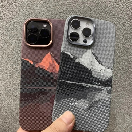 PeakCarbon MagSafe Case for iPhone 17/16/15 Pro Max Mountain Relief Hard PC Lens Frame Cover