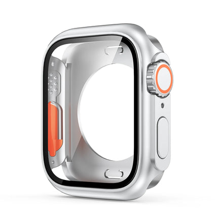 OKEYWOW Apple Watch screen protector case for Series 9-4 and SE, 40mm to 45mm, ultra-look PC bumper in black.