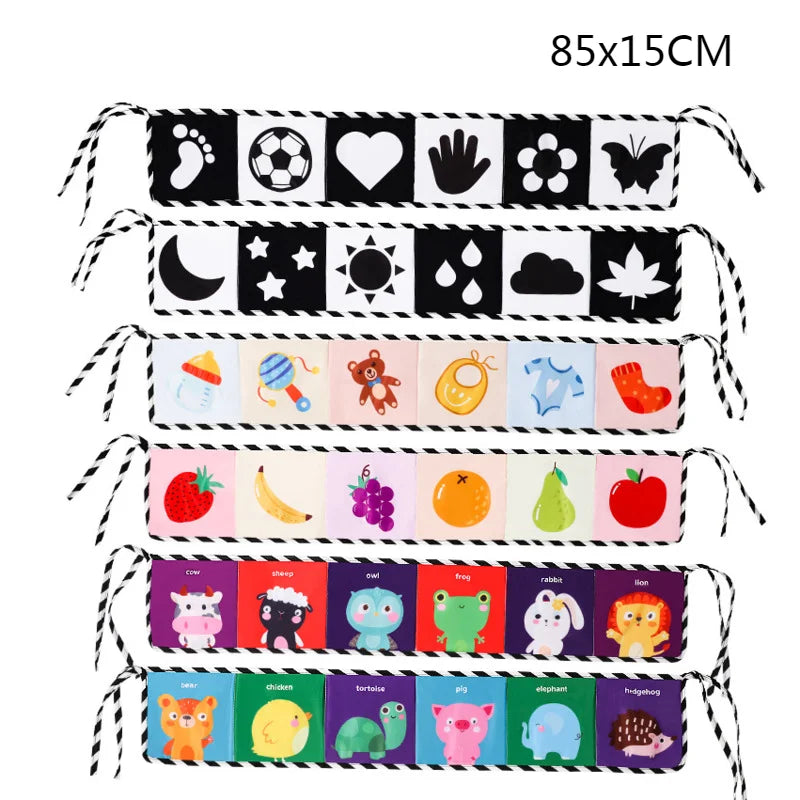 Montessori Sensory Cloth Book Baby Toys 0-36 Months Newborn Crib Sticker Toys Black White Colorful Animal Cloth Books Baby Gifts