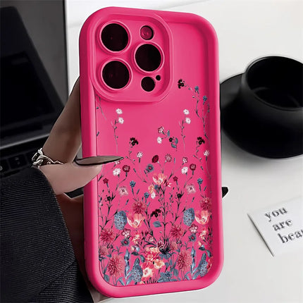 Purple flower silicone case for iPhone, matte shockproof cover by OKEYWOW, fits iPhone 11 to 16 Pro Max XR XS SE models.