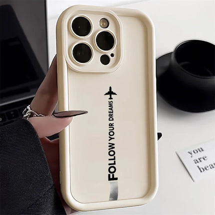 Silicone matte shockproof iPhone case with airplane route design for iPhone 12 to 16, by OKEYWOW.