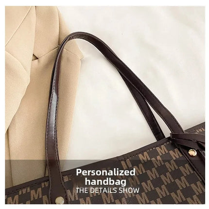 Large capacity OKEYWOW shoulder bag with letter print, luxury tote and clutch style, retro design, perfect for commuters.