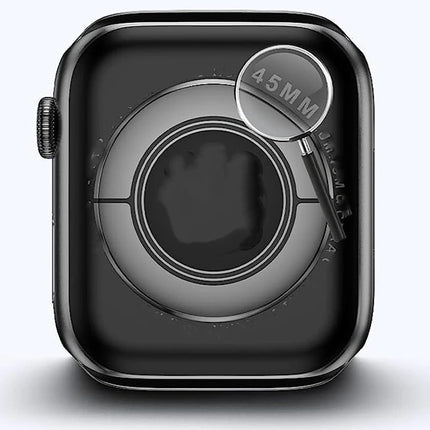 OKEYWOW Apple Watch tempered glass bumper case and screen protector for Series 9 to 4, 44mm to 38mm, showing clear protective design.