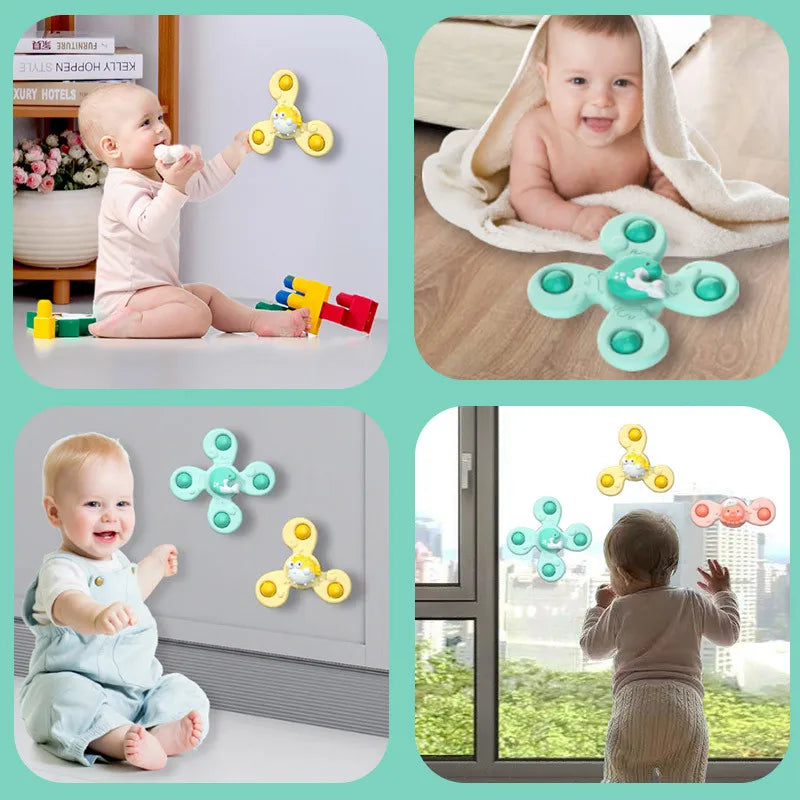 3Pcs/Set Funny Baby Bath Toys: Suction Cup Spinner, Cartoon Rattles - Fidget Educational Toys for Boys, Children's Gift