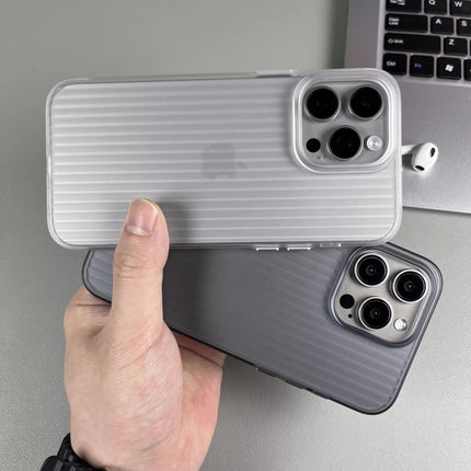 OKEYWOW iPhone titanium stripe shockproof case with metal buttons for iPhone 13/14/15/16 Pro Max and Plus models.
