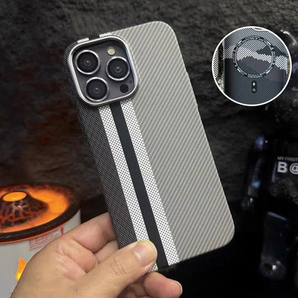 OKEYWOW colorful Kevlar MagSafe case for iPhone 11-17 Pro Max with wireless charging compatibility, durable protective cover.