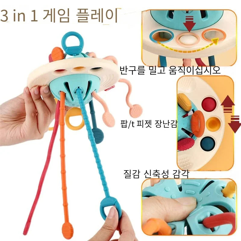 Baby Montessori Pull String Sensory Toys: Silicone Teething Activity Toys for Kids Aged 6-12 Months, Promotes Development and Education