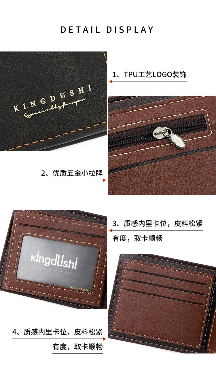 2025 New Men's Bifold Short Wallet Fashionable Minimalist Casual Multi Slot Purse Large Capacity Zipper Man Wallet with Coin Bag