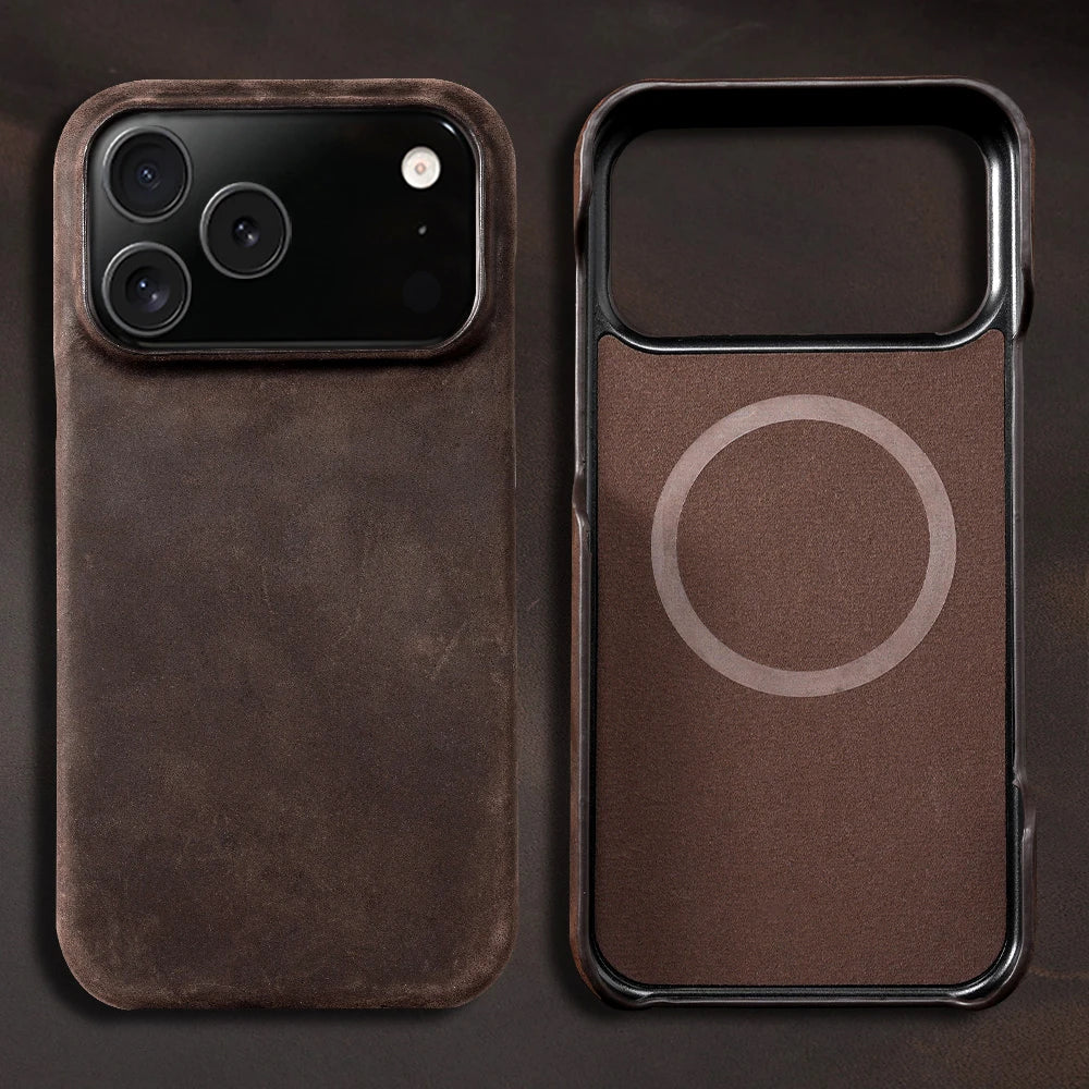 MagSafe Retro Luxury Genuine Pull-Up Leather Case for iPhone 15/16/17 Series (Pro/Pro Max/17 Air) – Magnetic Back Cover