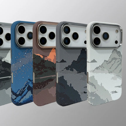 OKEYWOW iPhone 17/16/15 Pro Max magnetic snow mountain case with matte finish and MagSafe, hard PC material, camera lens protection