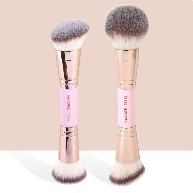 Velora Beauty 2pcs Dual End Foundation Brush Flat Angled Contour Blending Concealer Tool