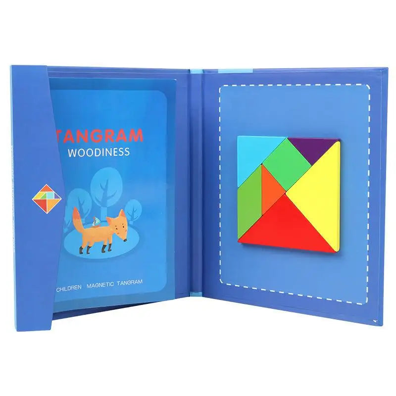 Wooden Jigsaw Magnetic Tangram Puzzle Book: Portable Montessori Educational Toys for Children