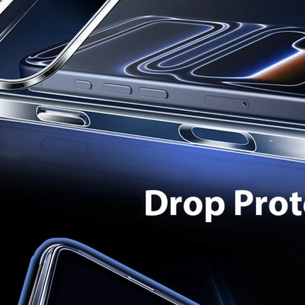 OKEYWOW iPhone 17/17 Pro/Pro Max clear shockproof bumper case with anti-yellowing protection, showing the transparent protective cover.