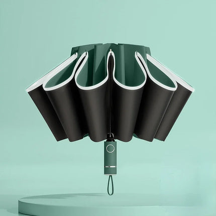 Windproof Reverse Folding Umbrella with UV Protection & Reflective Stripe