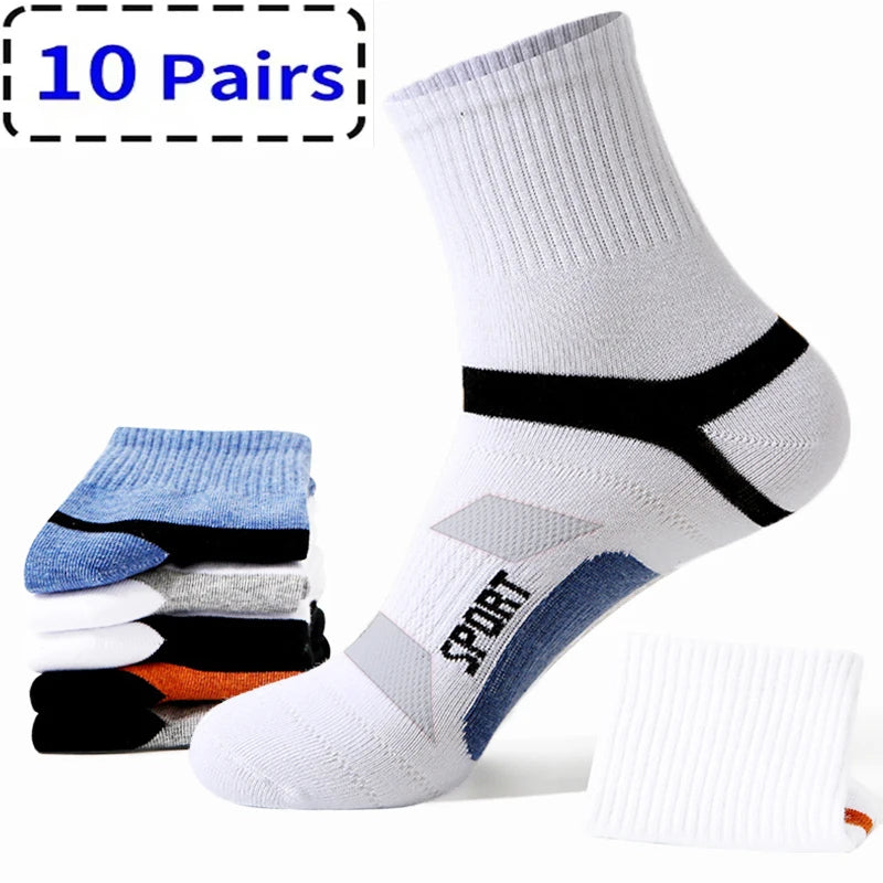 10 Pairs High-Quality Black Sports Cotton Socks: Ideal for casual runs in spring and summer, featuring a mesh thin design for breathability and comfort.