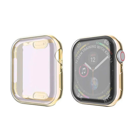 OKEYWOW Apple Watch silicone bumper case and screen protector for Series 9, 8, 7, SE in 49mm to 38mm sizes, black color