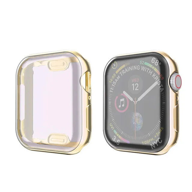 OKEYWOW Apple Watch silicone bumper case and screen protector for Series 9, 8, 7, SE in 49mm to 38mm sizes, black color