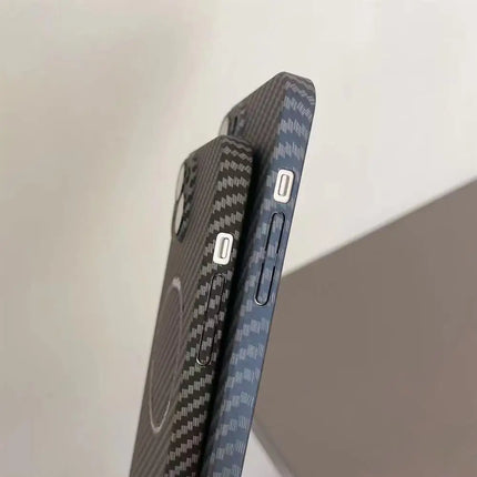 OKEYWOW iPhone carbon fiber case with ultra-thin design and camera protection for iPhone 11 to 17 Pro Max, XR, XS models.