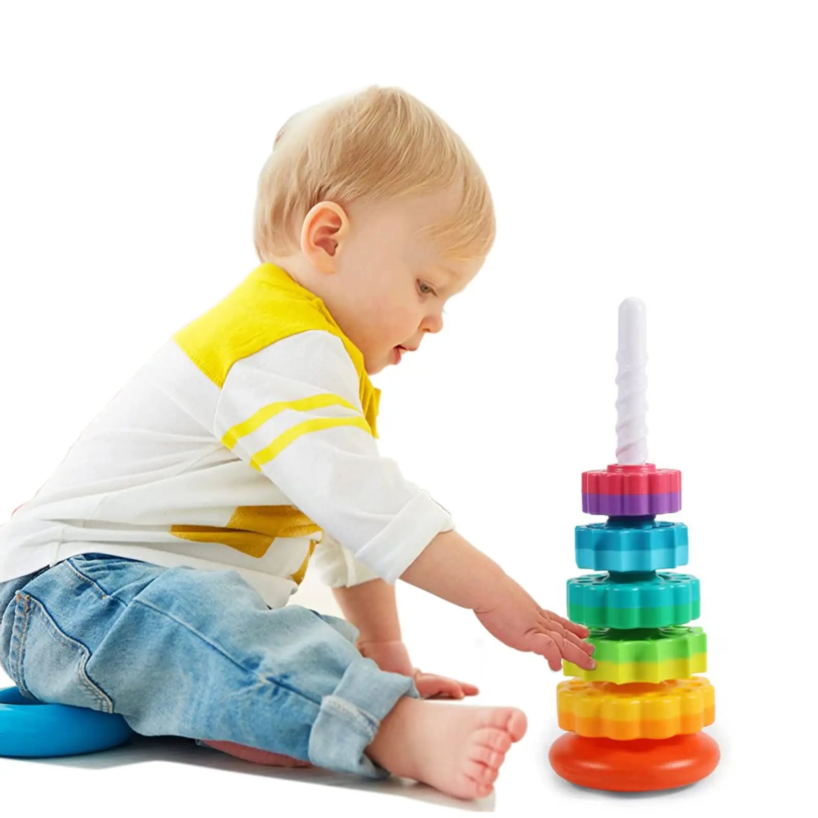 Spinning Rainbow Gears Stacking Toy: Montessori Educational Sensory Toy for Kids, Enhances Motor Skills and Makes for Ideal Gifts