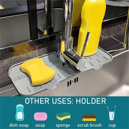OKEYWOW kitchen silicone faucet mat splash catcher sink drain protector on countertop, absorbent pad for preventing water splashes