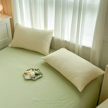 OKEYWOW solid color brushed fabric bedding set with duvet cover, pillowcases, bed sheet, available in single, queen, and king sizes