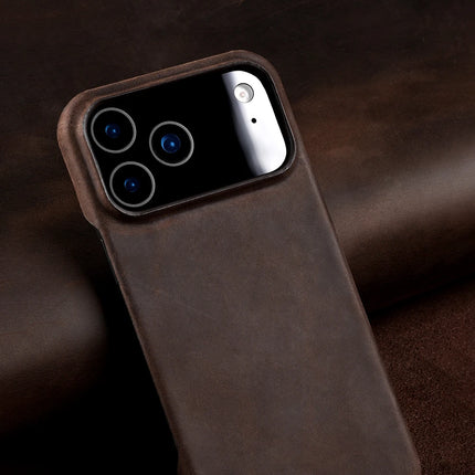 OKEYWOW genuine leather MagSafe retro case for iPhone 15/16/17 series, featuring magnetic pull-up back cover and stylish design.