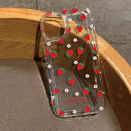 Transparent OKEYWOW Fruit Clear iPhone case for 17–11 Pro Max XR XS SE, soft TPU shockproof cover with fruit design.