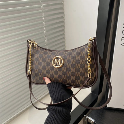Vintage M Letter Crossbody Bag PU Leather Shoulder Messenger Tote Handbag Purse