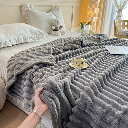 Cozy Stripe Flannel Throw Blanket Waterproof Sofa Bed Cover
