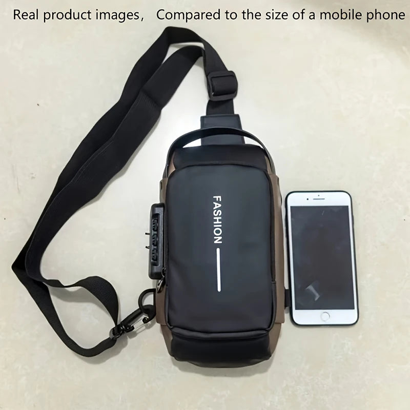 Durable Oxford Fabric Men's Sling Bag - Stylish Motorcycle Crossbody Chest Pack with Phone Pocket, Zip Closure for Daily Commute