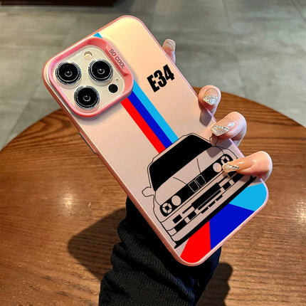 OKEYWOW iPhone E34 Car Case with laser-etched design, shockproof PC and TPU materials for iPhone 11, XS, XR, 8, 7, and Pro Max models