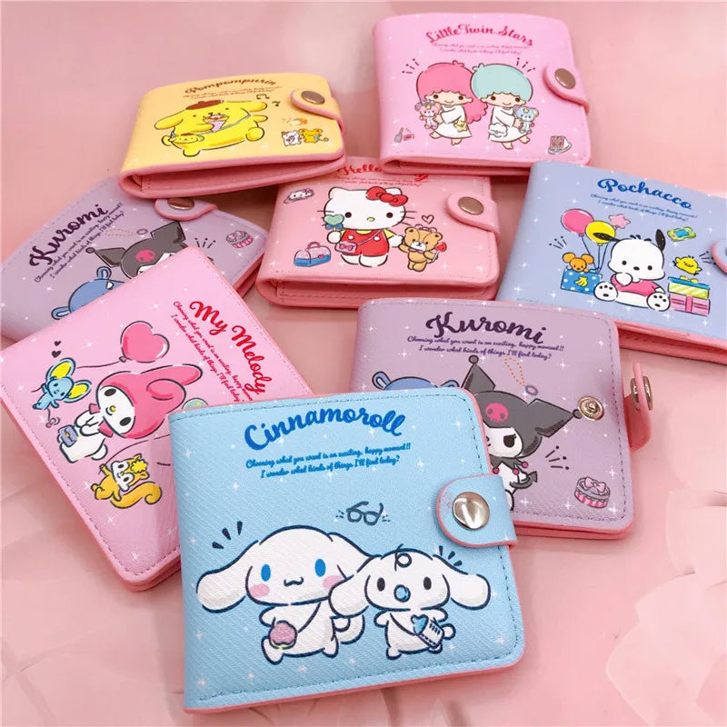 Kawaii Sanrio Hello Kitty, Cinnamoroll, My Melody, Kuromi PU Casual Money Bag: Coin Purse, Card Holder Wallet with Buttons