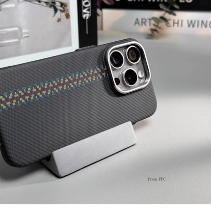 OKEYWOW iPhone 16/15/14 Pro Max carbon fiber magnetic MagSafe case with wireless charging and camera ring armor cover.