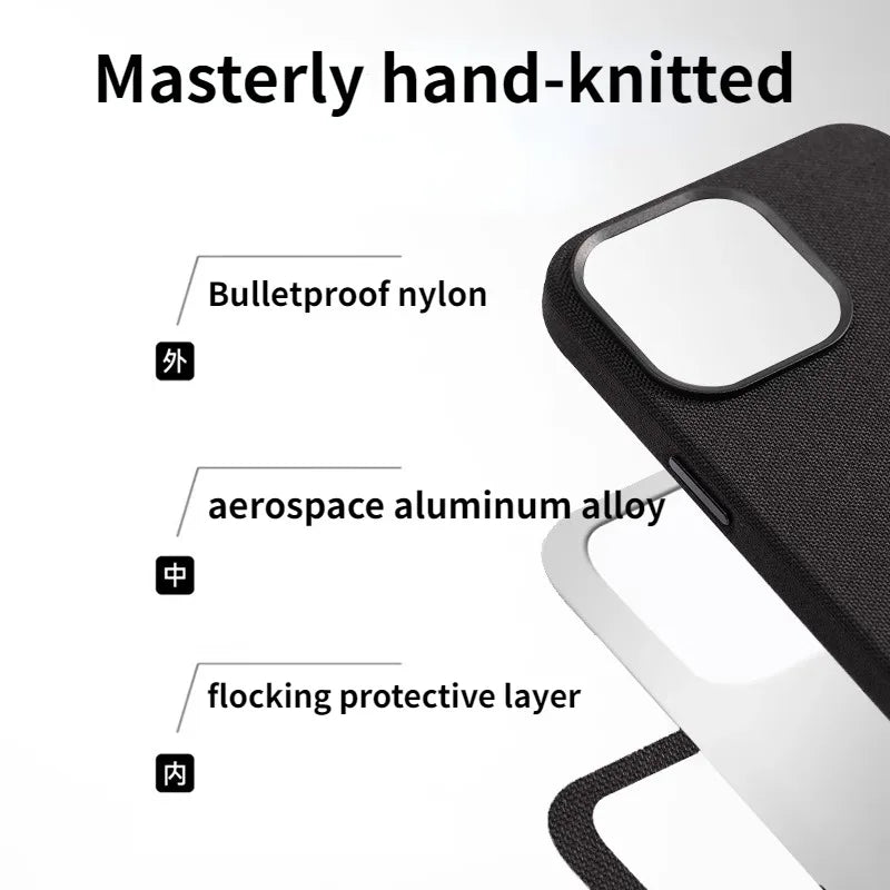 Bulletproof Nylon Hand-Knitted iPhone Case with Built-in MagSafe for iPhone 12/13/14/15 Pro Max