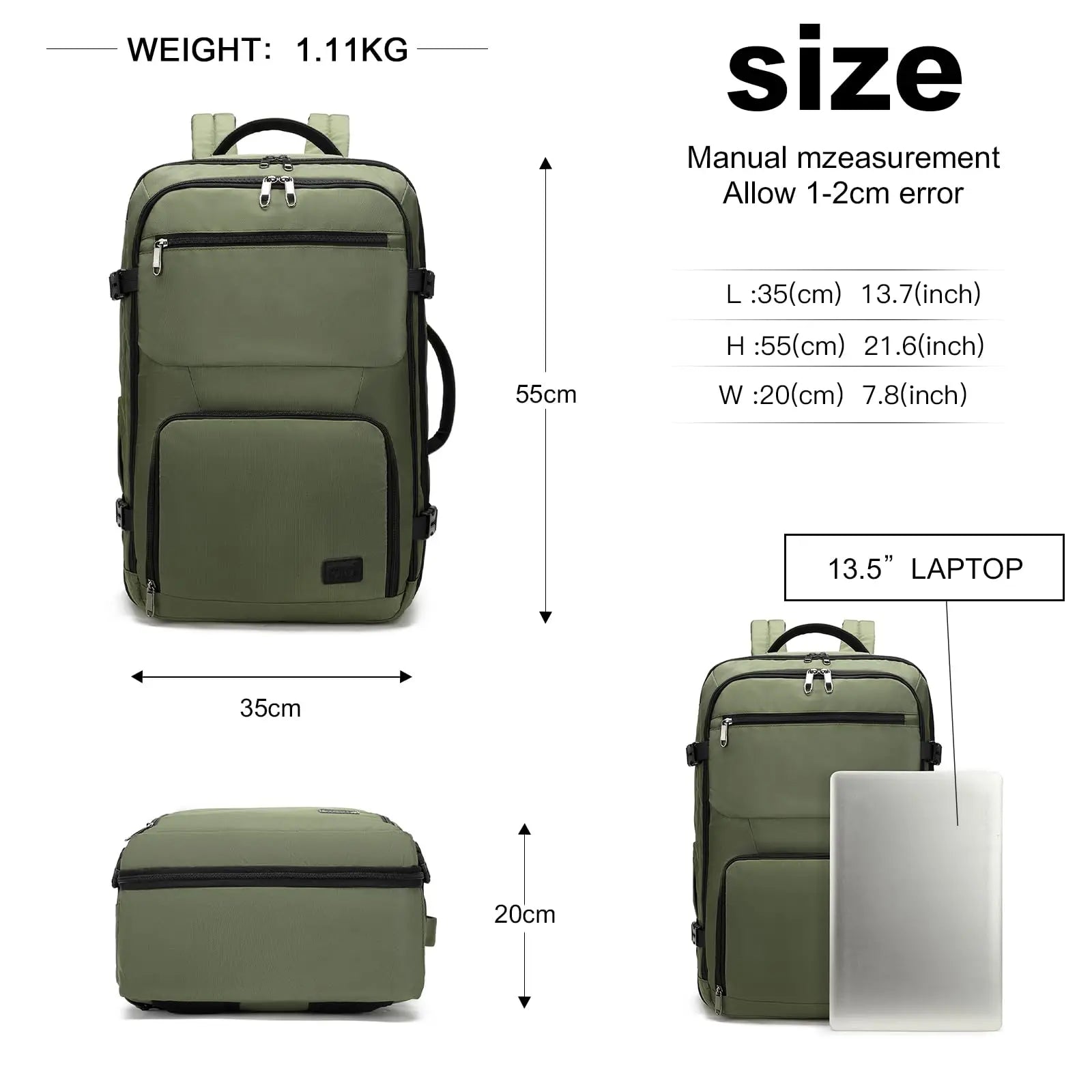 Kono Cabin Bag 55x35x20cm Carry-ons Luggage Travel Backpack Flight Shoulder Bag 38L Hand Luggage