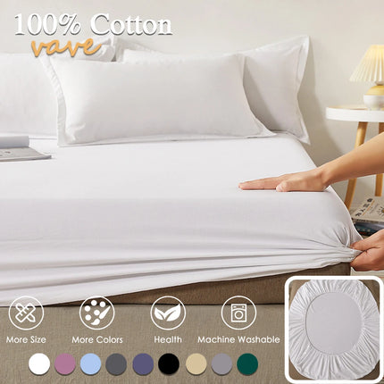 OKEYWOW cotton fitted sheet with elastic, non-slip mattress cover for single, double, queen, and king beds in various sizes.