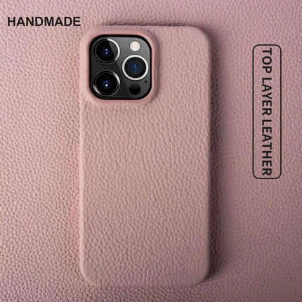 OKAYWOW genuine leather business case for iPhone 15/14/13/12/11 Pro Max, luxury protective phone case with sleek design.