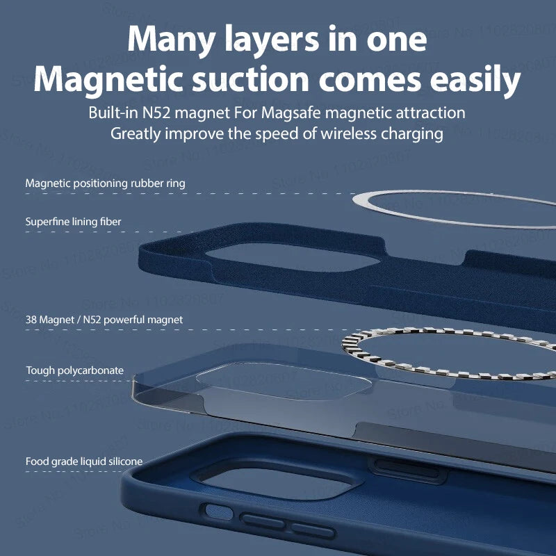 Liquid Silicone Magnetic Cases for iPhone 15, 14, 13, 12 Pro Max Plus: Compatible with MagSafe, Wireless Charging Cover - Essential Phone Accessories